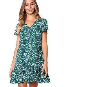 SMALL GREEN DROP WAIST DOT MINI DRESS